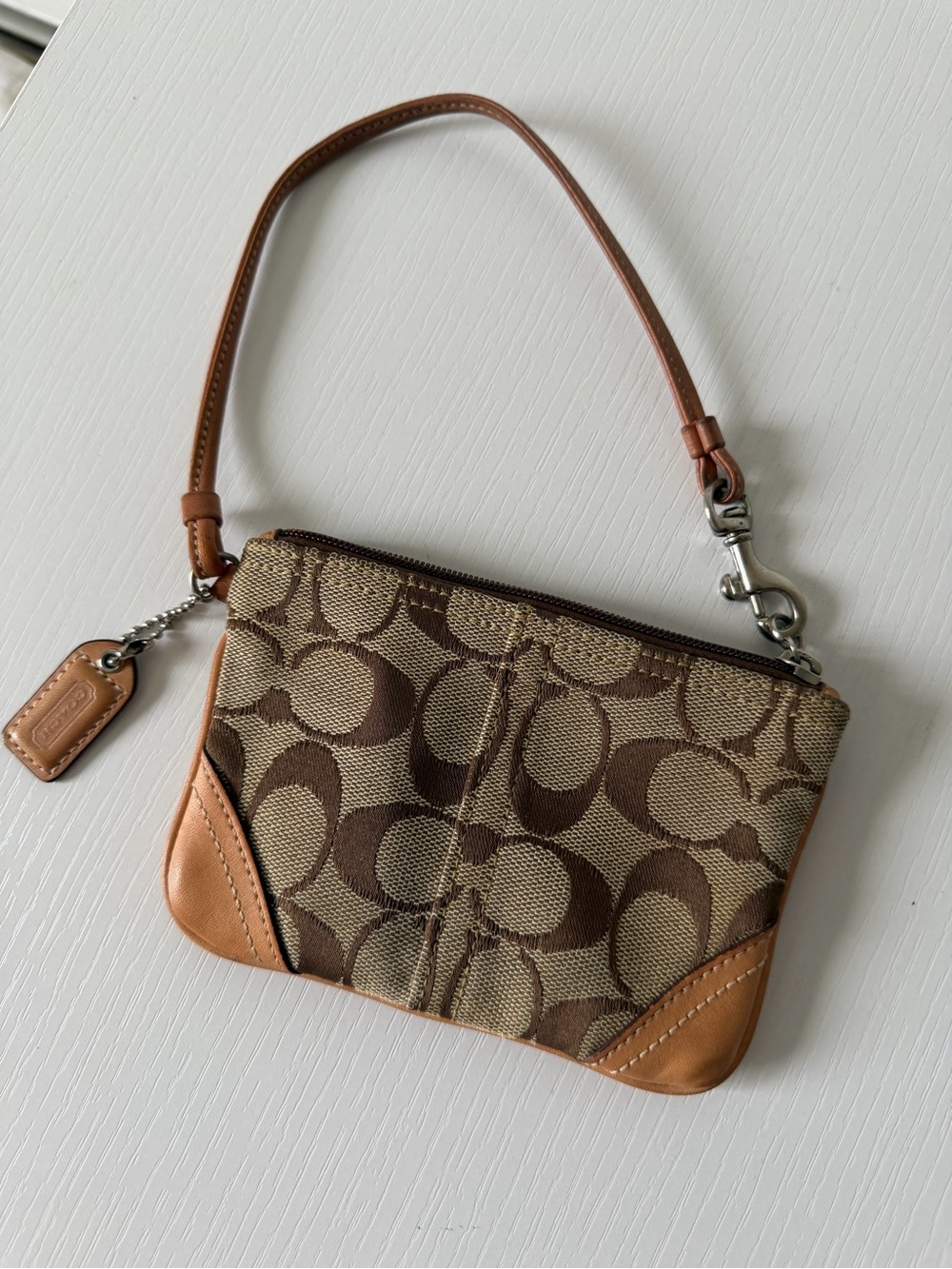 Vintage Coach Brown Signature Canvas Wristlet